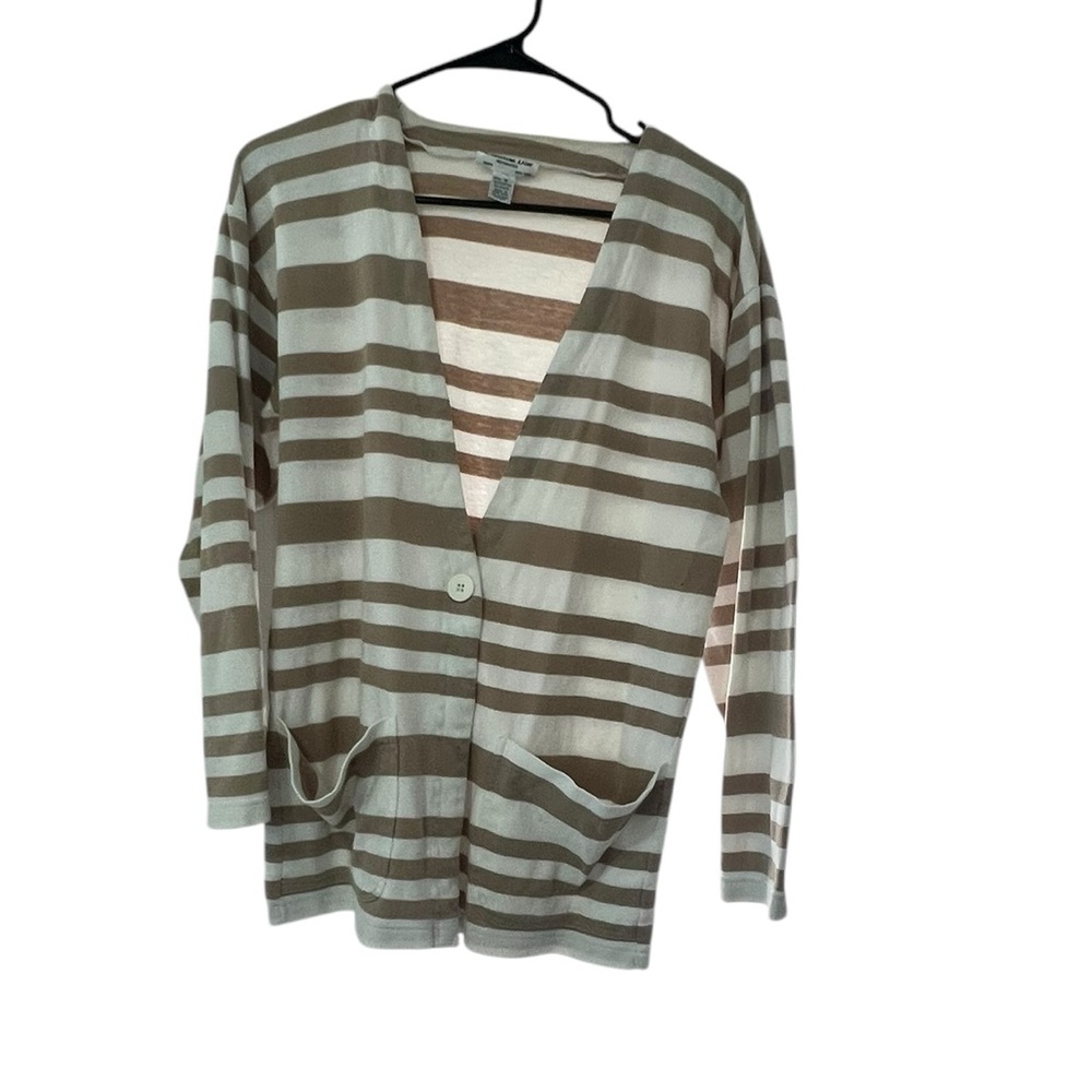 Vtg Christian Dior Brown Gray Striped Long Sweater Cape Cardigan Women’s Medium - Picture 10 of 10